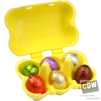 Afbeelding van relatiegeschenk:Biologische eierdoos geel inclusief banderol