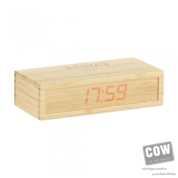Afbeelding van relatiegeschenk:Bamboo Alarm Clock with Wireless Charger oplader
