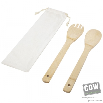 Afbeelding van relatiegeschenk:Endiv saladelepel en vork van bamboe